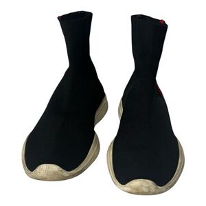 Prada Knit Sock Sneakers Black and Red Logo